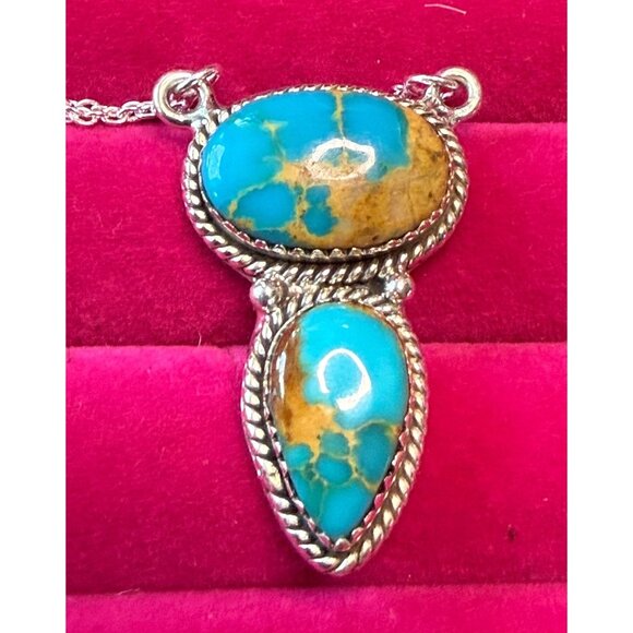 Turquoise & Sterling Silver Pendant Necklace - Picture 1 of 4